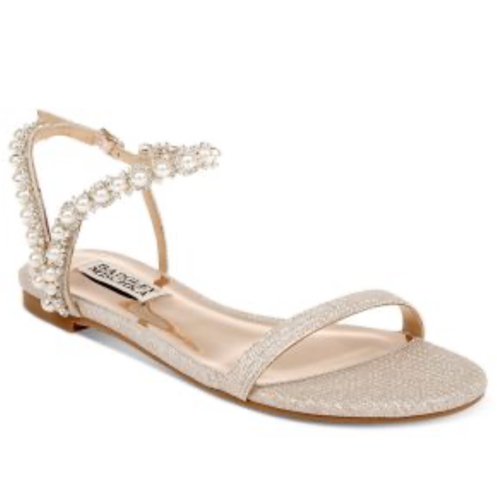 Badgley Mischka Champagne Embellished Ankle-Strap Sandals
